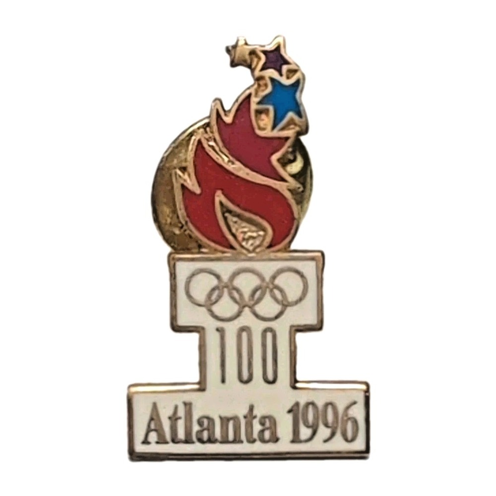 Vtg 1996 Atlanta Olympic Games 100 Trading‎ Pin AVON Torch Red White Blue Flame
